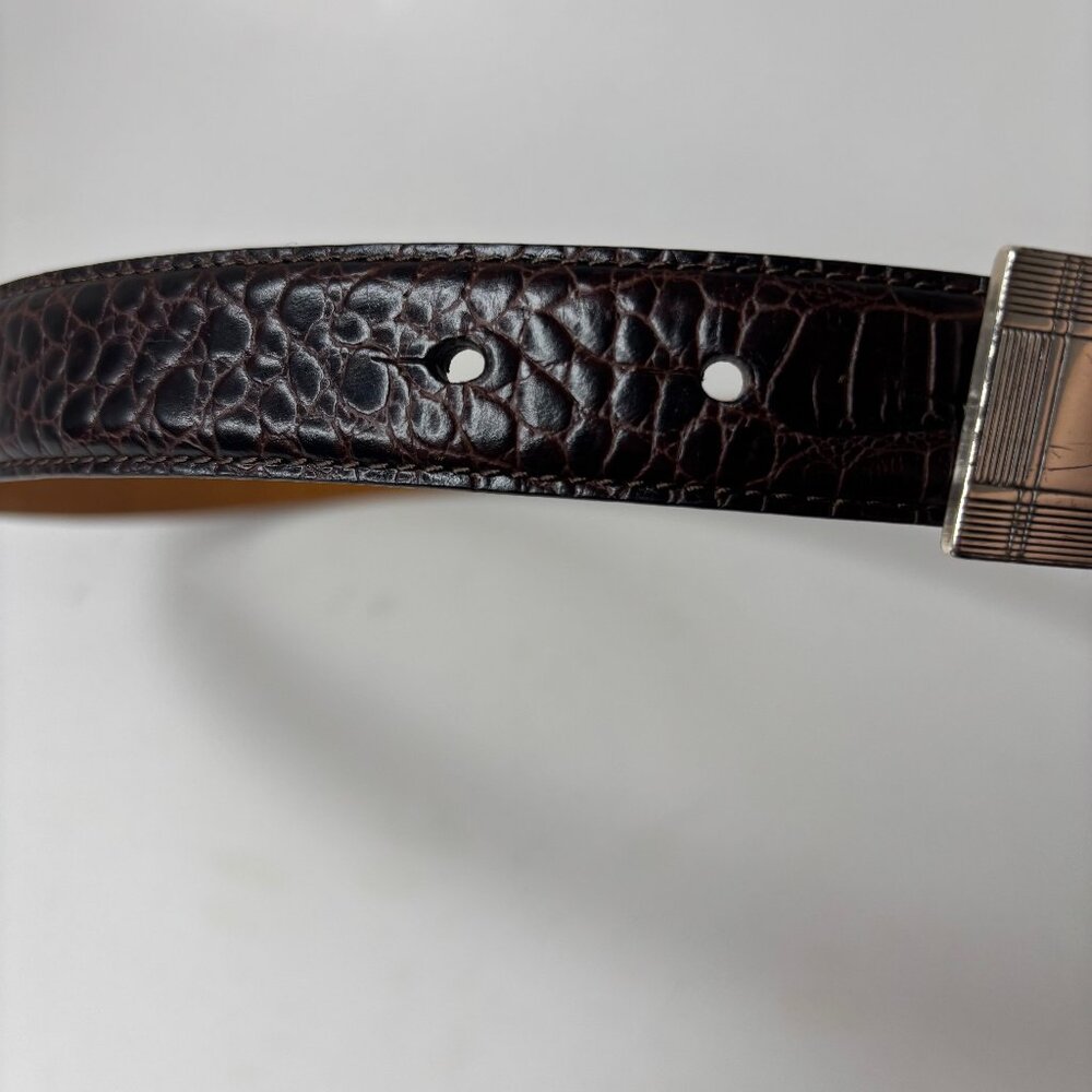 Ralph Lauren Brown Leather Belt Size S Textured Silver-tone Buckle RL Initials - Picture 6 of 13